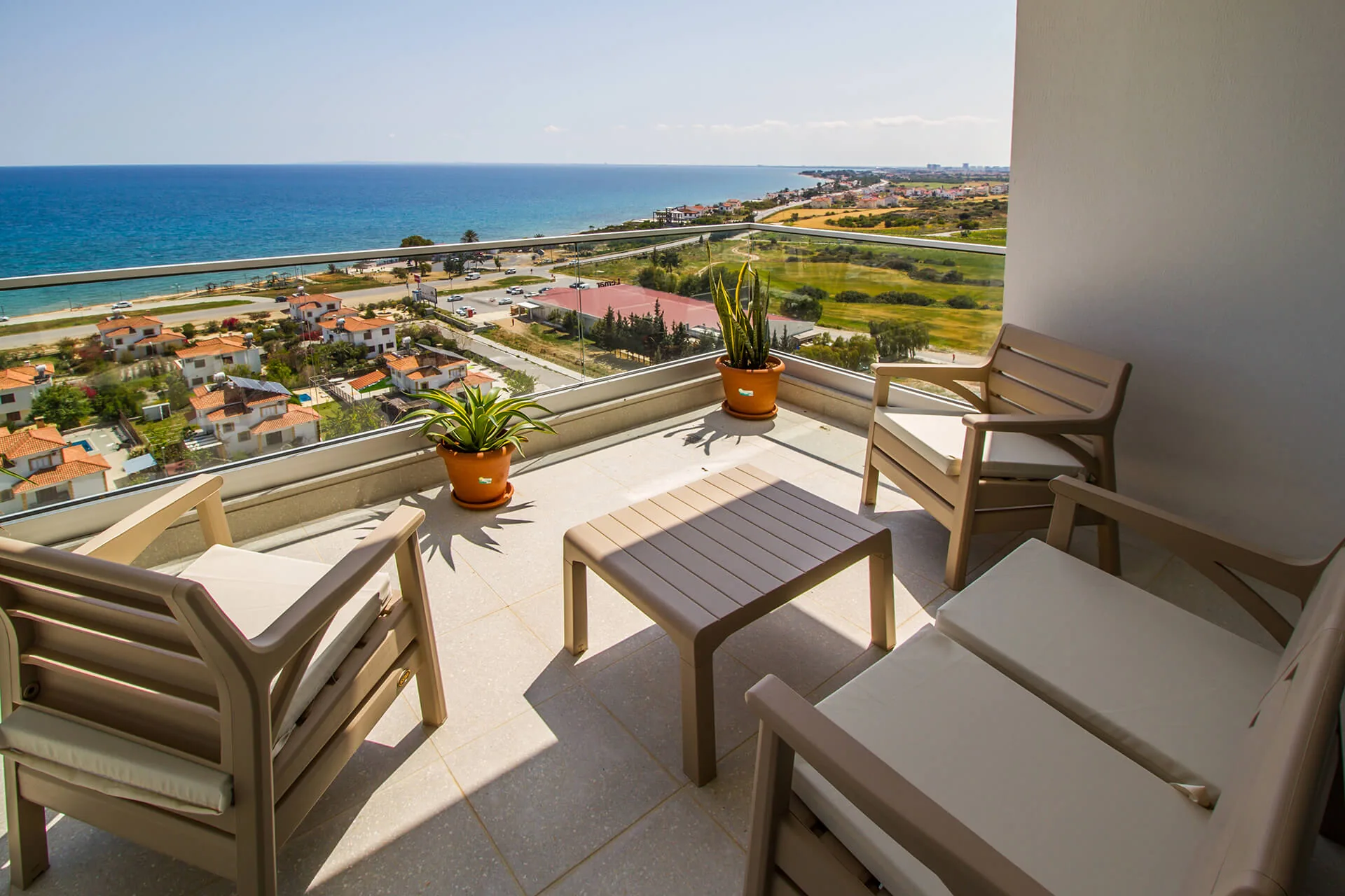Apartment terrace at Abelia Residence overlooking the sea