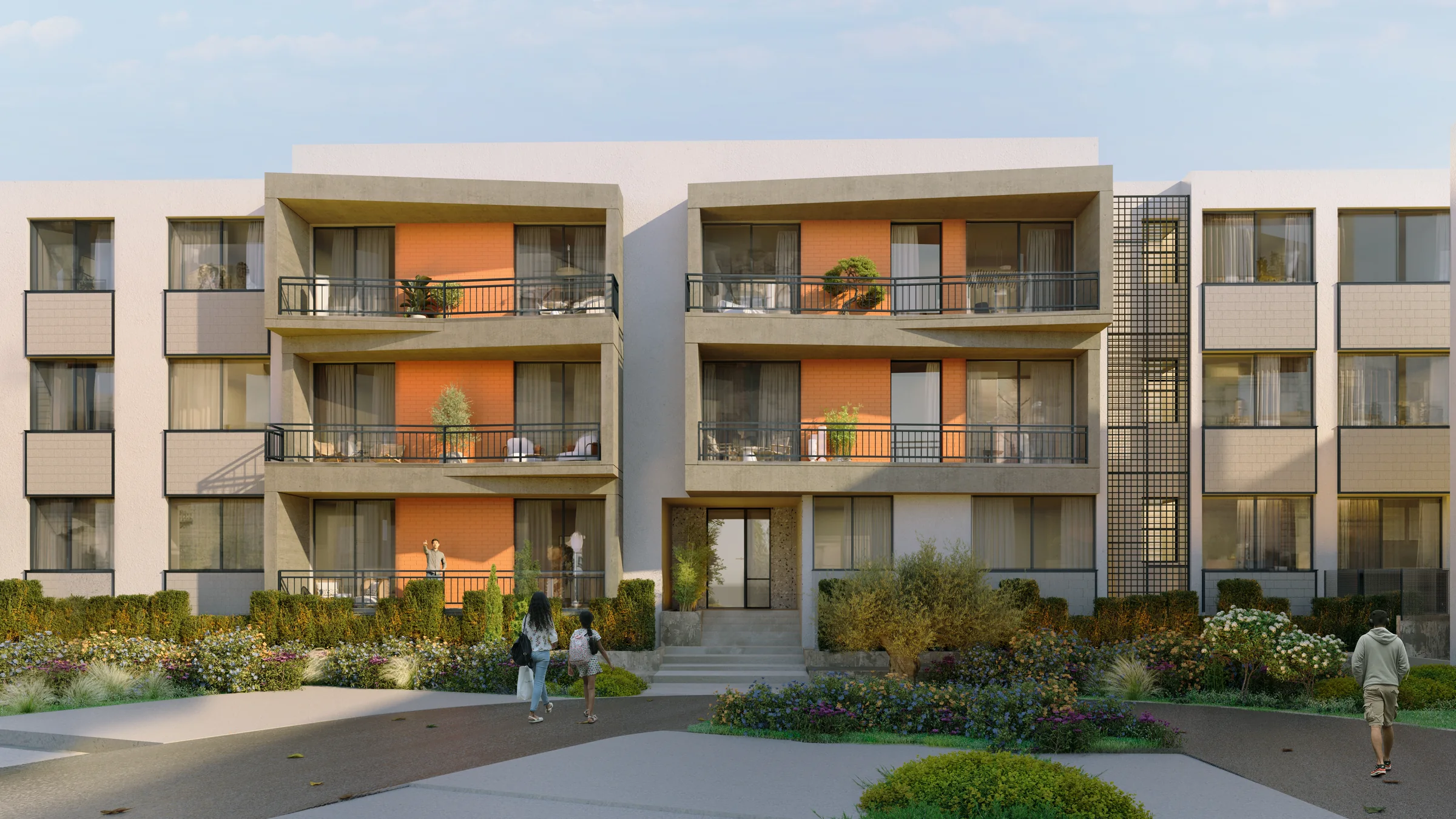 Citium apartment facades from the garden