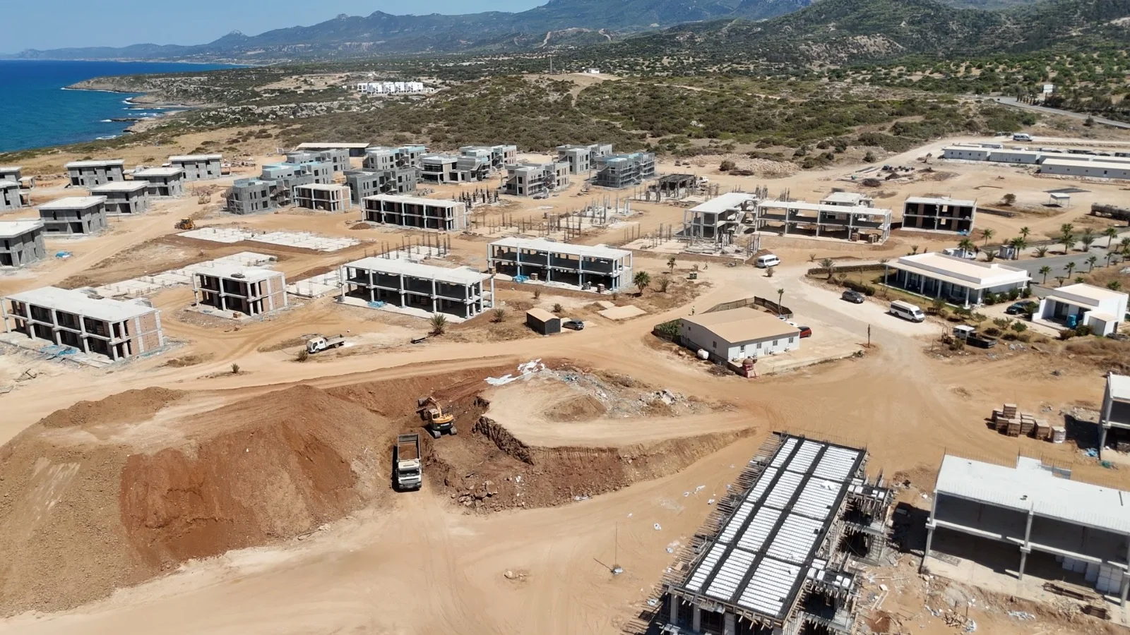 Aerial view of a Levent development under construction on the North Cyprus coast