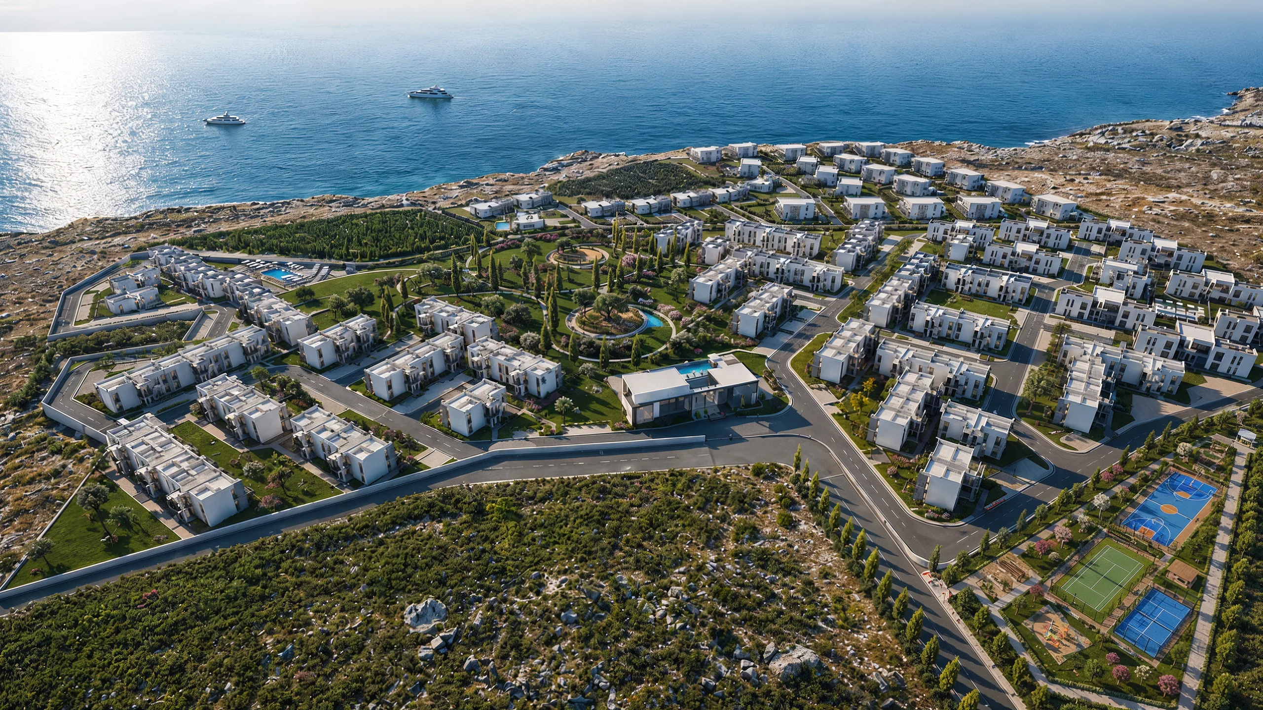 Aerial view of the Verde Mare development by day
