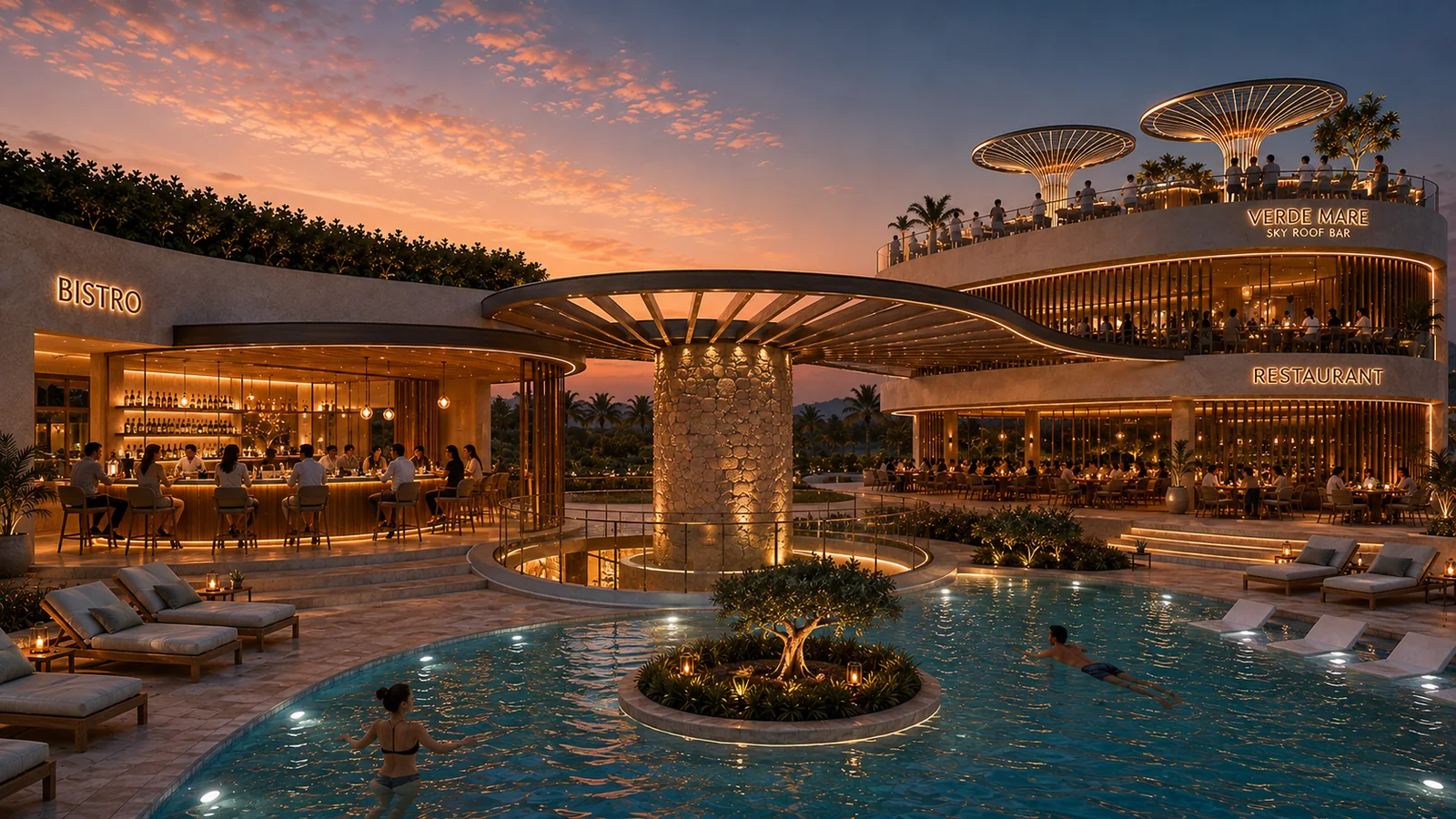The bistro and pool terrace at Verde Mare