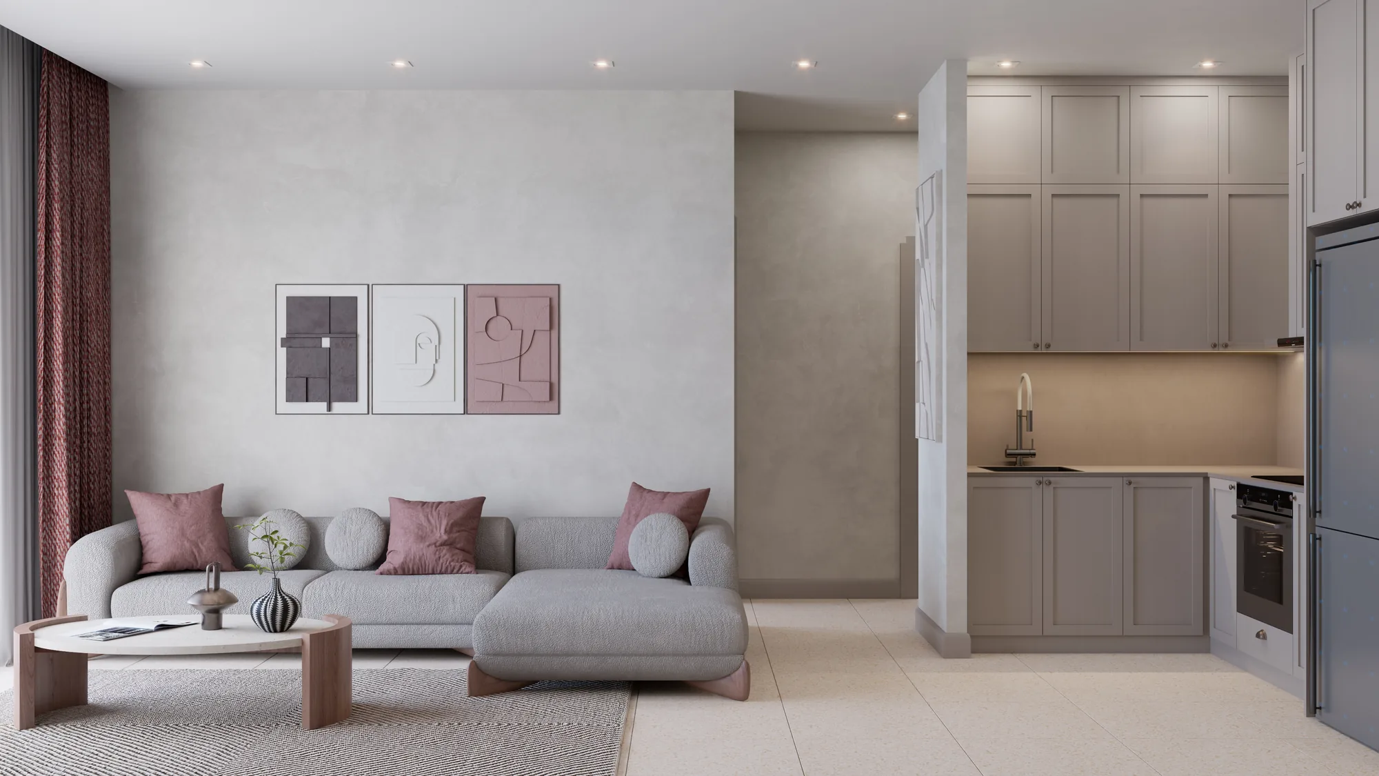 1+1 Garden, Living area and kitchen