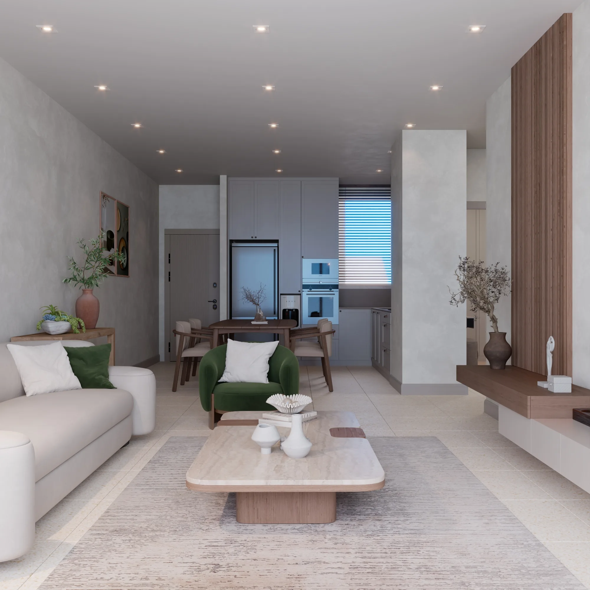 2+1 Garden B, Living room and kitchen