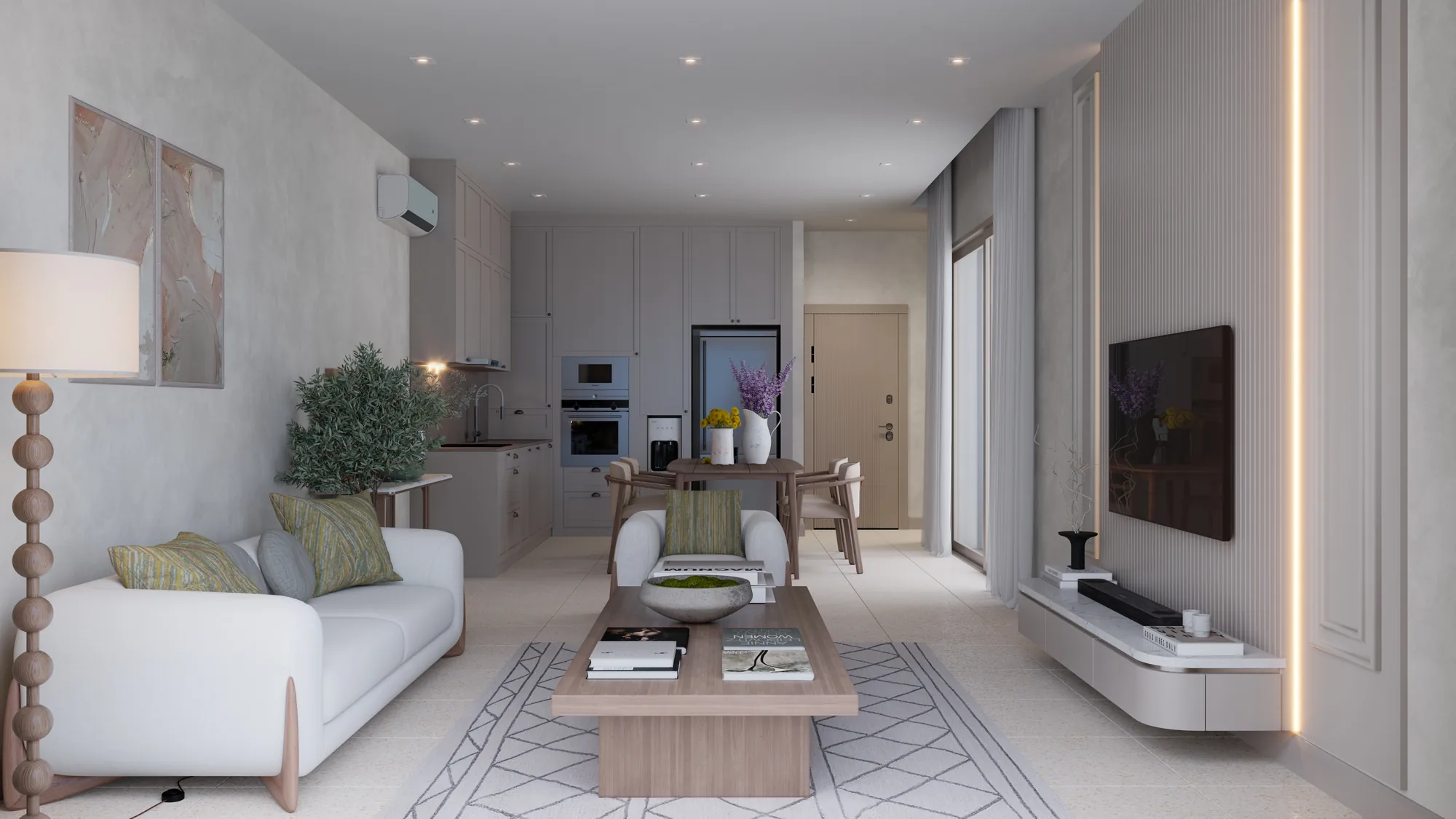 2+1 Penthouse, Living room and kitchen