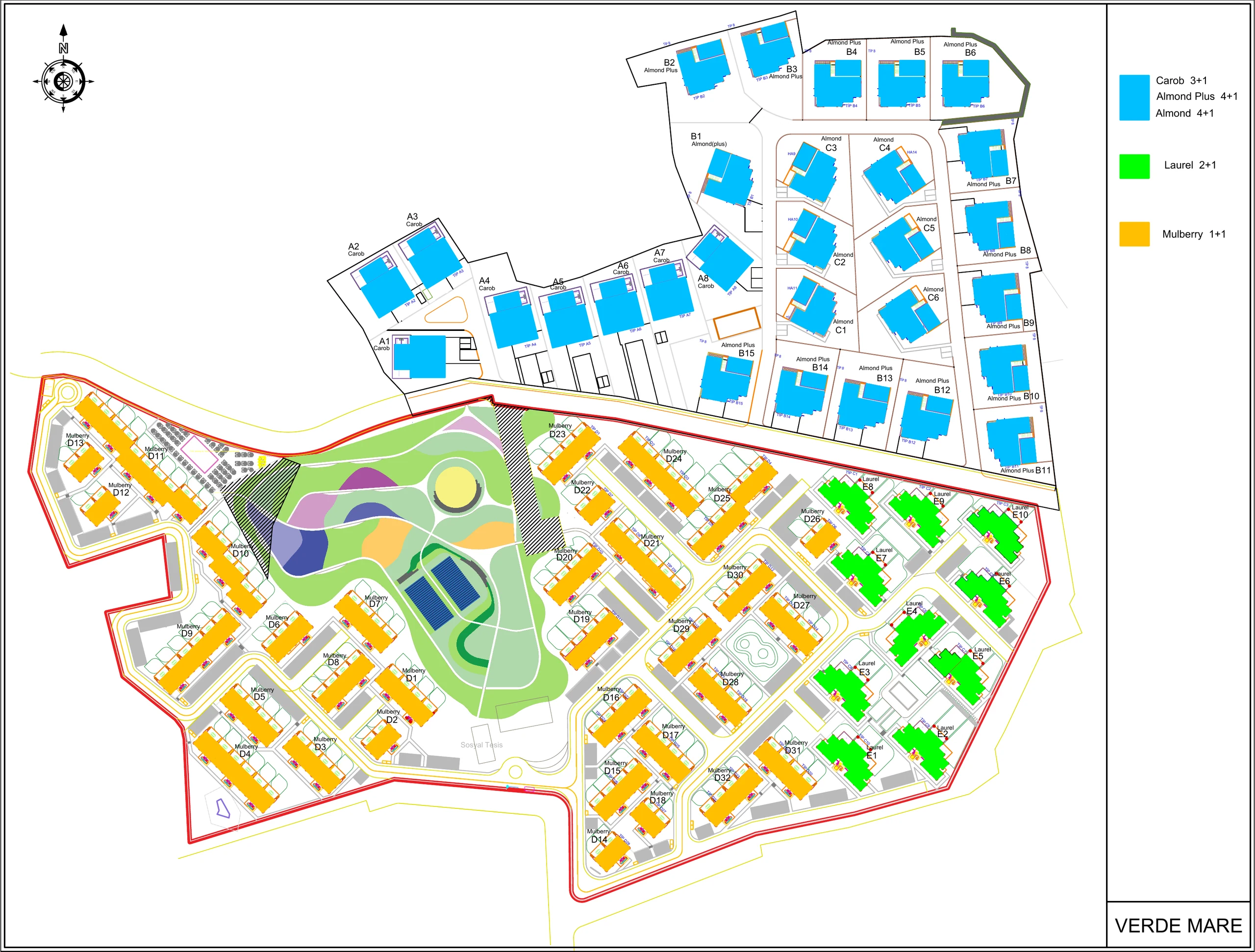 Verde Mare master plan, coloured by residence type